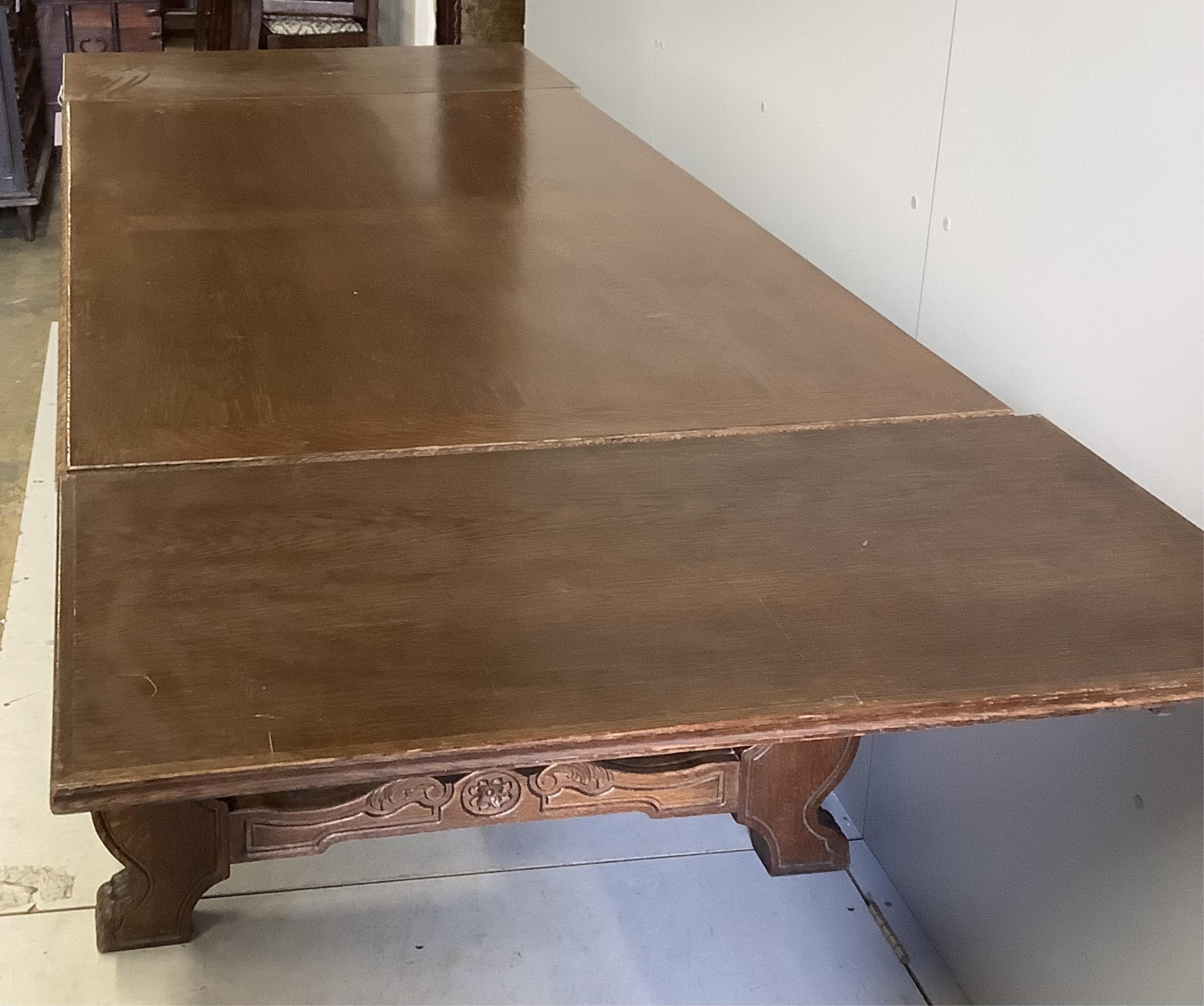 A Spanish style rectangular carved oak refectory table, width 180cm, depth 100cm, height 78cm